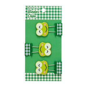 Kero Kero Keroppi Sanrio Gingham Binder Clips (Set of 3) + Free Keychain